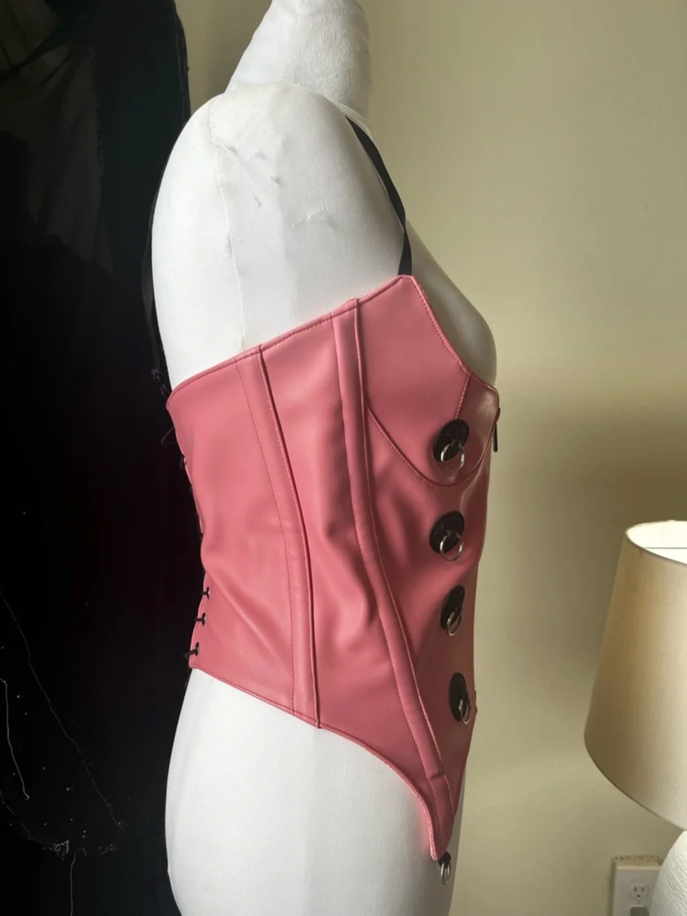 Namila Pink Faux Leather Corset Top with Button Accents - Picture 3 of 7